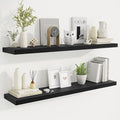Fun Memories 48 Inch Deep Floating Shelves for Wall, 2 Pack of Long Wall Mounted Wood Shelves with Invisible Brackets for Bathroom, Bedroom, Living Room, Kitchen Decor and Storage, Black