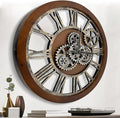 The B-Style Large Wall Clock 24 inch Moving Gear Wall Clock Oversized Vintage Farmhouse Wall Clocks for Living Room Decor Rustic Industrial Wood Clock (Drak Brown and Bronze)