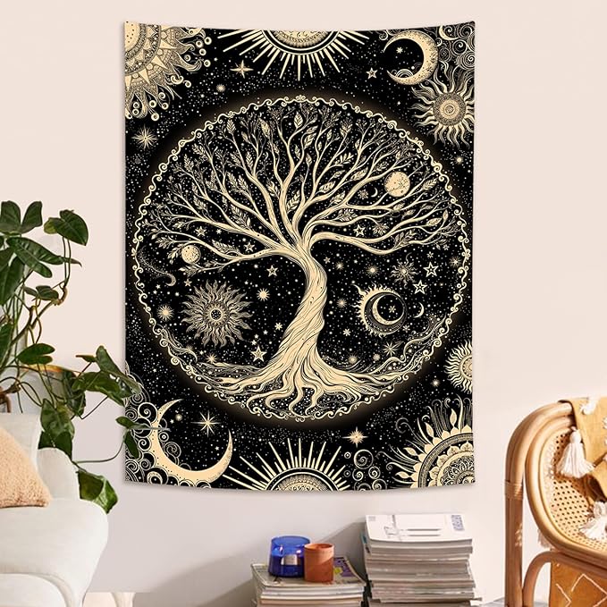 Lunerfex Tree of Life Tapestry Starry Sky Wall Tapestry, Vintage Tapestries for Bedroom Ceiling Tapestries Wall Hanging for Bedroom Living Room Decor Tree-3 60"x80"
