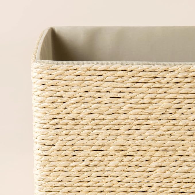 Storage Baskets Set 4 - Stackable Woven Basket Paper Rope Bin, Storage Boxes for Makeup Closet Bathroom Bedroom (Beige)