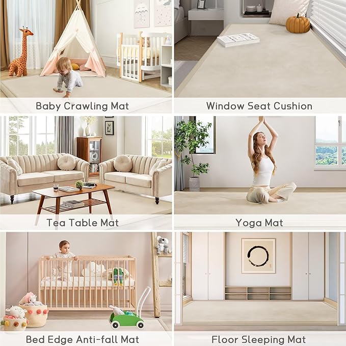 Baby Play Mat for Floor Tummy Time Mat Nursery Rug Muscle Mat Area Rug Playroom Rug Tatami Mat 13'1"x6'7" Memory Foam 1.3" Thick Crawling Mat For Babies,Toddlers, Infants, Kids,Floor Mat(Beige)