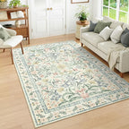 Wonnitar Washable 6x9 Area Rugs, Soft Floral Rug for Bedroom Kids Playroom Light Colored Carpet, Non Slip Ultra-Thin Indoor Beige Carpet for Living Room Classroom Office