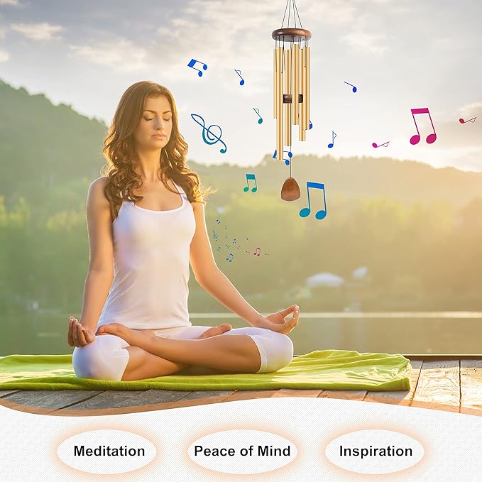 Large Aluminium Wind Chimes 37 Inches to Create a Zen Atmosphere Suitable for Outdoor, Garden, Patio Decoration. Classic Wind Chimes with Wind Catcher Suitable as A Gift for Unisex(Gold)