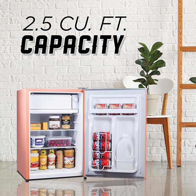IBCR25BLS Compact, Energy Star Certified Small, Single Door Mini Fridge with Freezer Refrigerator, Large (2.5 cu ft), Blush Red