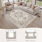 Washable Area Rugs for Living Room -8x10 Neutral Vintage Distressed Floral Farmhouse Boho Large Soft Floor Rug Indoor Non Slip Carpet for Living Room Bedroom Dining Room Office-Brown/Beige