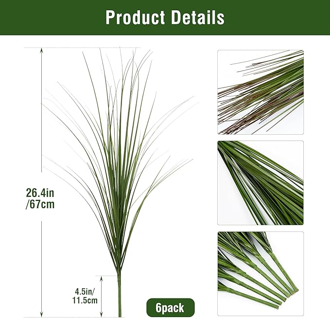 6PCS Fake Plants Artificial Wheat Grass Greenery Plastic Plants Fake Grass Artificial Plants for Outdoor Decor Artificial Grass Plant with Greenery Stems for Indoor Home Decoration 26.4"