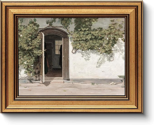 HUARCEY Gold Framed Vintage Wall Art Vineman Climbing The Walls Farmhouse Wall Decor Opening Door Oil Painting Picture Canvas Print Art Home Decor Aesthetic for Bedroom Bathroom Office 8x10in