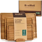 Acacia Wood Cutting Board for Kitchen, 3 Set with Holder - FSC Certified Large Wood Charcuterie Cheese Board with Handles and Juice Grooves, Wooden Chopping Block, Ideal Gift Set of 3 (S/M/L)