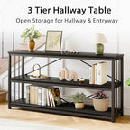 LVB Black Entryway Table, Modern Extra Long Sofa Console Table, Metal Wood Narrow Hallway Table with Storage Shelves, Industrial Skinny Foyer Couch Tables for Living Room Bedroom, Black Oak, 70 Inch