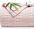 PHF Cooling Waffle Blanket Queen Size, Lightweight 60% Rayon Derived from Bamboo & 40% Cotton Breathable Blanket for Hot Sleepers, Soft and Luxury for Bed Couch and Sofa, 90"x90", Pink