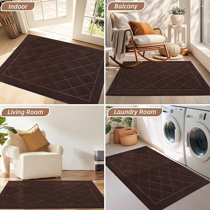 BEQHAUSE Dirt Trapper Door Mat 20" x 32", Doormat Non-Slip Entryway Rugs Washable, Dog Door Mat Stain Resistant and Absorbent Welcome Floor Mat for Front Back Door, Muddy Wet Shoes & Paws, Brown