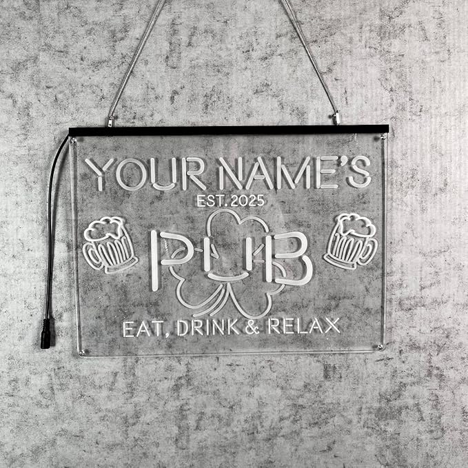 Personalized Bar Signs with Your Name for home wall light up with personalized pub name, man cave accessories, beer themed neon customizable lighted sign