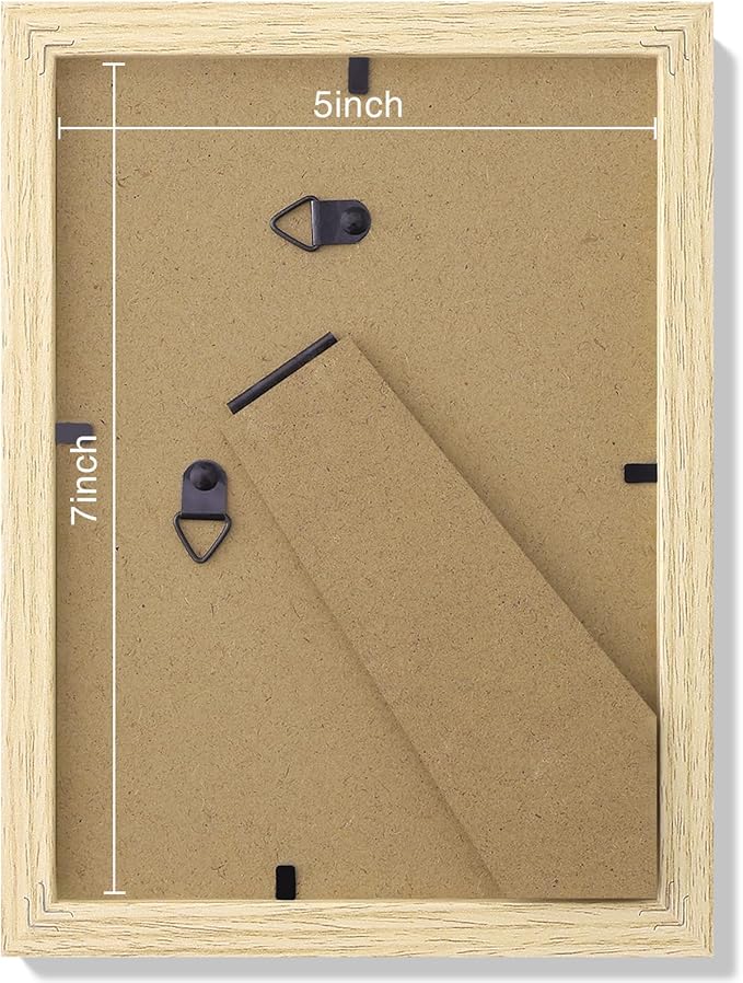 Vittanly 5x7 Picture Frames Set of 9, Shatter Resistant Plexiglass, Display 4x6 Pictures with Mat or 5x7 without Mat, Photo Frames for Wall or Tabletop, Engineered Wood, OAK