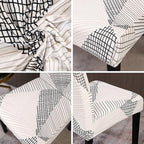 JQinHome White Chair Covers for Dining Room Set of 4, High Stretch Removable Washable Parsons Chair Slipcover for Home Party Hotel Wedding Ceremony (4PCS, Geometric)