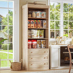 Vyre 71" Tall Farmhouse Bookshelves with Drawers, Set of 2 – Large Modular Bookcase with Adjustable Shelves, Storage Cabinet for Living Room, Kitchen, Home Office, Brown