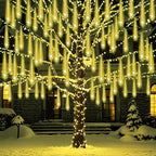 Outdoor Meteor Shower Christmas Lights 24-Tube 576LEDs Shooting Star Waterfall Meteor Shower Falling Rain Light for Christmas Tree Decorations Wedding Party Holiday Garden, UL Plug Warm White
