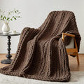 Chunky Knit Throw Blanket, 40''*50'' Knitted Throw Chenille Yarn for Bed Couch, Handmade Dark Brown Crochet Big Thick Blanket, Machine Washable Cute Comfy Blanket for Home Decor