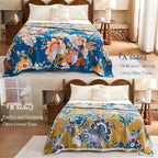 Boho Throw Blanket, Blue Lightweight Blankets for Summer, 100% Cotton Bohemian Decorative Throw Blanket, 80"x90" Reversible Muslin Breathable Woven Farmhouse Blankets Quilt,