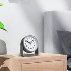 Analog Alarm Clock, Silent Non-Ticking Quartz Movement, Battery-Operated with Snooze & On-Demand Light, Easy to Set Gentle Wake Bedside Desk Clock, Ideal for Home, Travel, Office (Gray)