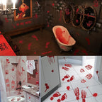 173PCS Halloween Bloody Footprints Floor Clings Plus Tattoos - Hallowmas Handprint Zombie Restroom Sign Decals Party Decorations