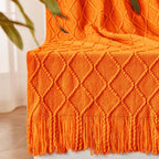 inhand Fall Throw Blanket Burnt Orange for Couch, Soft Living Room Home Decor Knitted Twin Size Blanket, Outdoor Lightweight Breathable Summer Blanket, Farmhouse Warm Woven Decorative, 60"x80"
