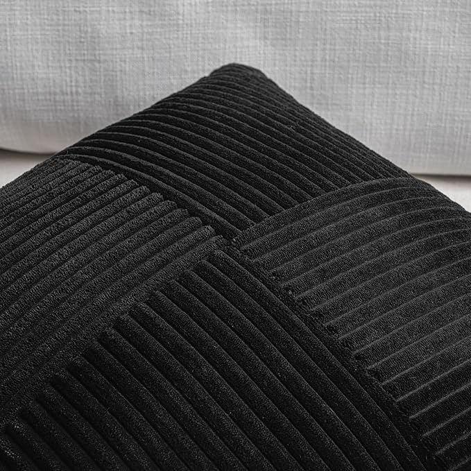 Fancy Homi 2 Packs Black Long Lumbar Decorative Throw Pillow Covers 16x24 Inch for Couch Bed Sofa, Rustic Farmhouse Boho Home Decor, Soft Striped Corduroy Rectangle Accent Cushion Case 40x60 cm