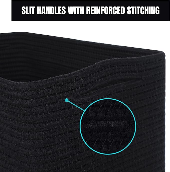 MINTWOOD Design 3-Pack Storage Baskets for Shelves, Playroom and Classroom, Book Basket, Decorative Storage Cube Bins, Woven Closet Organizers, Pantry and Shoe Organizer, Full Black