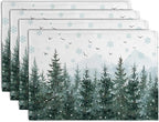 Winter Pine Tree Snowflake Placemats Set of 4 Christmas Snow Green Forest Place Mat 12x18 Inch Seasonal Xmas Holiday Rustic Nature Washable Fabric Table Mats for Farmhouse Kitchen Dining Decoration