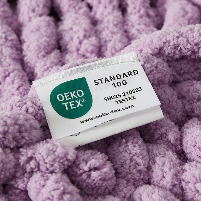 WESHIONGOO Chunky Knit Blanket Throw 50"×60" Knitted Throw Blankets for Couch Bed Fluffy Soft Blanket with Jumbo Chenille Yarn Thick 100% Handmade(Lilac)