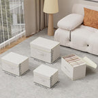 Storage Boxes, Collapsible Storage Bins with Lids, Cotton and linen cloth Storage Baskets with Handle, for Books, Closet, Bedroom, Home, 10.2x7.9x6.7 in, Beige
