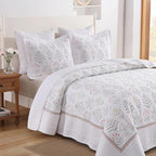 MarCielo 3-Piece 100% Cotton Oversized Bedspread Lightweight Quilt Coverlet Embroidery Farmhouse Bedding Set(TL Floral White,Oversized King (118"x106"))