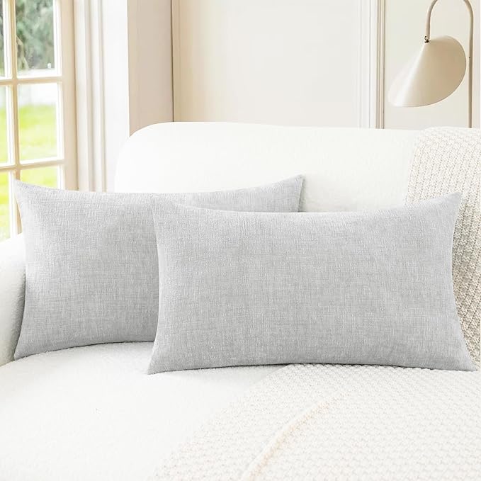 CaliTime Throw Pillow Covers Decorative 12 X 20 Inches Pack of 2 Cozy Chenille Cushion Cases for Couch Sofa Bed Living Room Home Moonbeam Gray