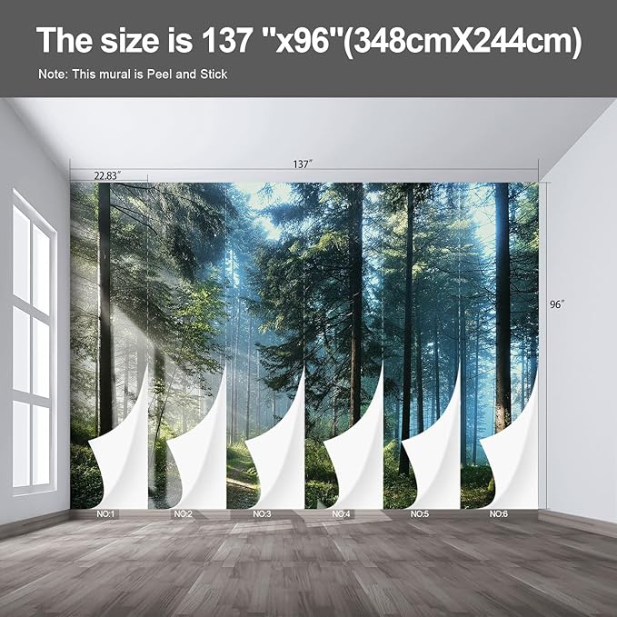 Forest Landscape Wall murals Woodland Tree Peel and Stick Wallpaper for Bedroom Living Room - 96"x137"