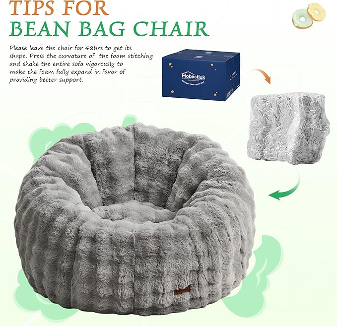 Hobestluk Bean Bag Chair Oversized Bean Bag Chair for Adults Donut-Shaped Large Bean Bag with Spacious Design for Living Room Bedroom or Reading Nook (Bubble Grey)
