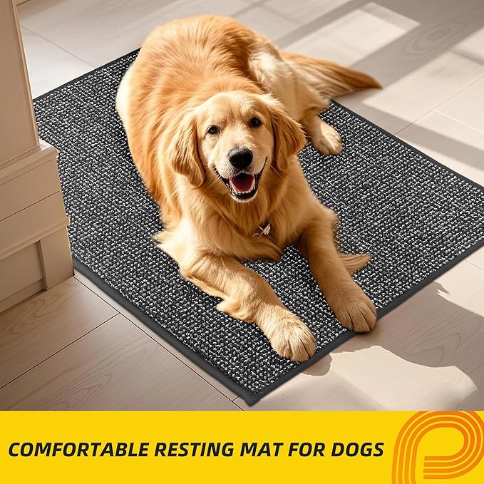 JSEI Dirt Trapper Door Mat 24"x36" Non-Slip Washable Entrance Mat, Dog Doormats, Absorbent & Fade-Resistant Floor Mats, Low Profile Welcome Mats for Entryway, Front Door, and Inside Entrance,Dark Grey