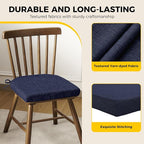downluxe Indoor Chair Cushions for Dining Chairs, Soft and Comfortable Textured Foam Kitchen Chair Pads with Ties and Non-Slip Backing, 16" x 16" x 2", Navy, 6 Pack