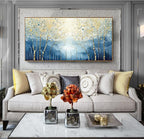 amatop Extra Large Framed Wall Picture for Living Room Abstract Forest Canvas Art Print Modern Landscape Tree of Life Picture Oversized Birch Artwork Bedroom Home Office Decor Blue Orange 58x29 Inch