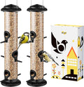 iBorn Metal Bird Feeder Hanging Wild Bird Seed Feeder for Mix Seed Blends Heavy Duty All Metal Black Finish,14 Inch 6 Port,Pack of 2