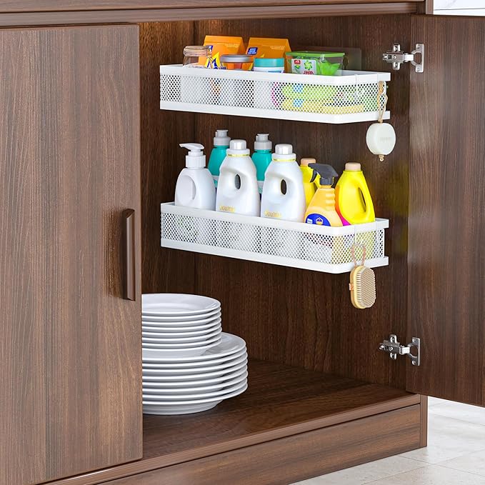 PUSDON Metal Wall Hanging Basket 2 Packs DIY Suitable for Multiple Scenes - Large White Netting