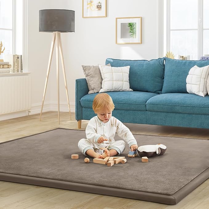 Baby Play Mat for Floor Tummy Time Mat Nursery Rug Muscle Area Rug PlayroomTatami 79"x138" Memory Foam 1.3" Thick Crawling For Babies,Toddlers, Infants, Kids,Floor(Brown)