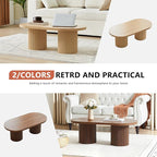 Oval Fluted Coffee Table, Farmhouse Wood Coffee Table Mid Century Modern Center Table Boho Living Room Tables for Living Room Office (Natural, 19.69" D x 39.38" W x 13.78" H)