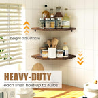 Corner Shelf Wall Mount, Floating Corner Shelves, Set of 2 Corner Wall Shelf Organizer, Rustic Wood Wall Storage Display Shelves for Living Room Bedroom Bathroom Kitchen, Rustic Brown