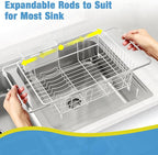 Dish Drying Rack in Sink, Small Dish Drainers for Inside Sink, Over The Sink Dish Racks, Stainless Steel Drying Rack with Utensil Holder, White