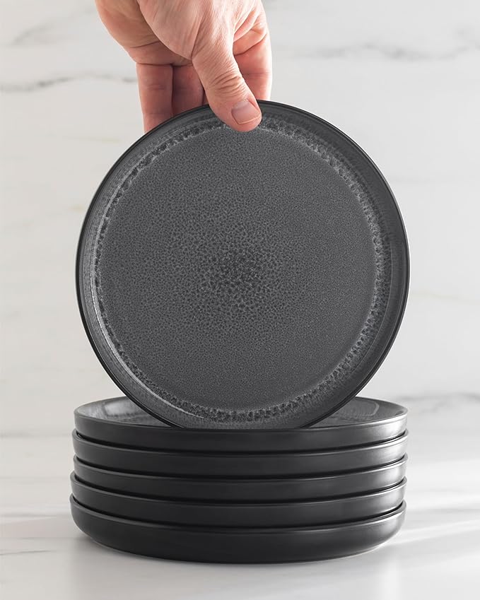 Stoneware dinnerware set 8 persons 32 pcs - Dishwasher, microwave and scratch resistant - Bowl and plate set 8 persons modern - Dinner service Pure Living black in gray…