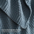 Chunky Chenille Knit Throw Blanket for Couch, Soft Luxurious Moss Stitch Blankets for Bed, Cozy Decorative Farmhouse Knitted Throws for Sofa, Stormy Blue, 50" x 60"