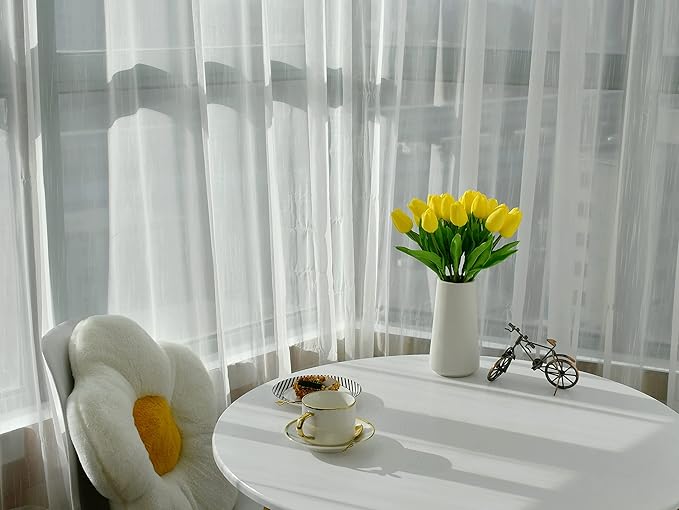 Mandy's Artificial Tulips 20 Stems Yellow PU Faux Flowers for Wedding Home Decor 13.5 Inch
