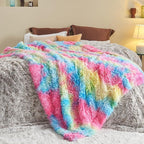 GONAAP Fuzzy Faux Fur Throw Blanket Dark Rainbow Super Soft Cozy Plush Fuzzy Shaggy Blanket for Couch Sofa Bed (Dark Rainbow, Throw(50"x60"))