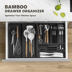 Kitchen Drawer Organizer Bins, Black Bamboo Drawer Organizer Stackable for Silverware, Utensils, Cutlery, Flatware, Junk Drawer, Dresser, Bathroom, 9" x 3" x 2.5" (Set of 2)