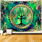 Delur Tree of Life Tapestry Green Nature Bohemian Mandala Spiritual Tapestry Wall Hanging Mystical Landscape Hippie Psychedelic Headboard for Bedroom Living Room Home Decor (70.8" x 92.5")