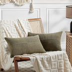 Fancy Homi 2 Packs Olive Green Long Lumbar Decorative Throw Pillow Covers 16x24 Inch for Couch Bed Sofa, Rustic Farmhouse Boho Home Decor, Soft Striped Corduroy Rectangle Accent Cushion Case 40x60 cm